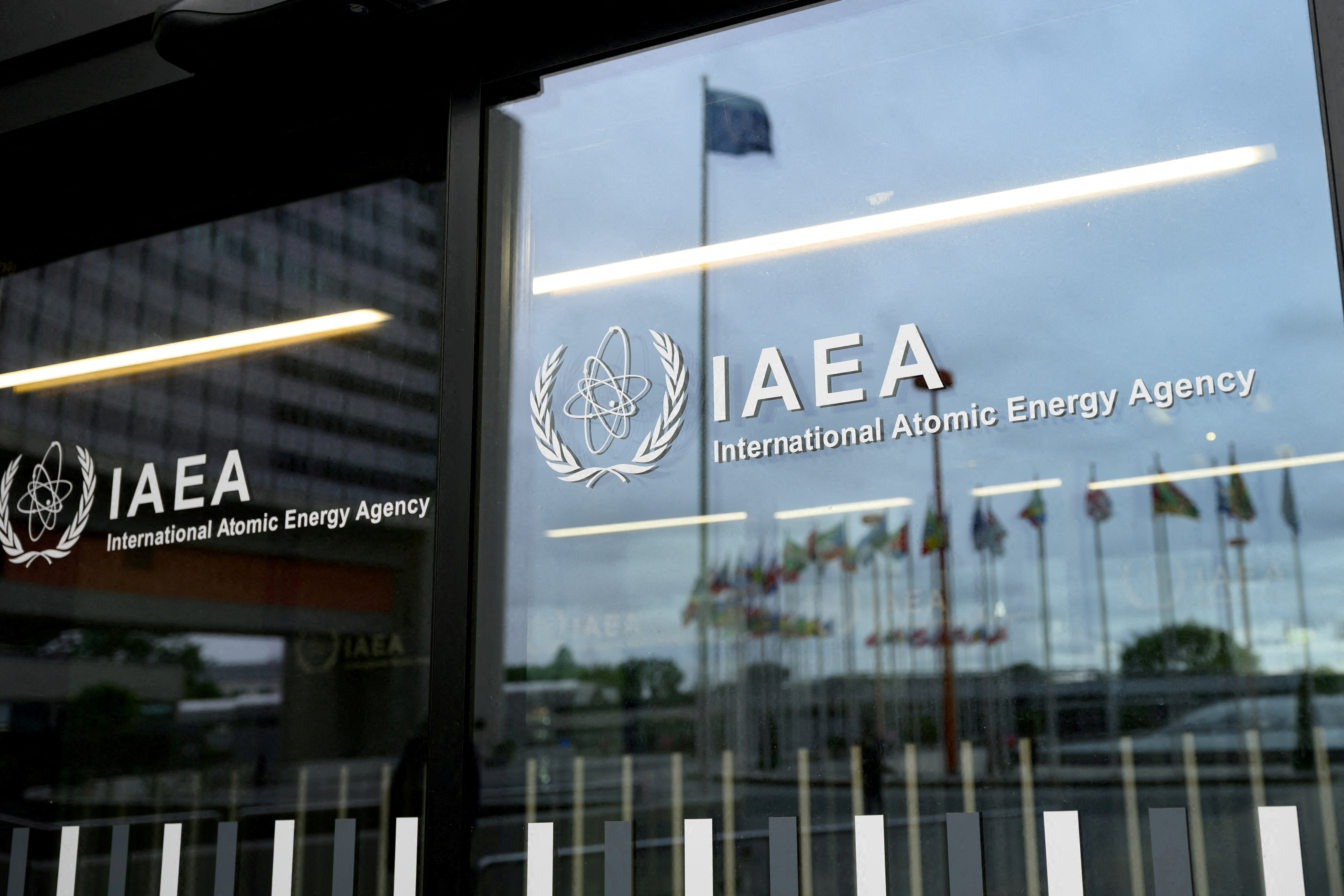 The IAEA logo is displayed in front of the agency's headquarters in Vienna, Austria, June 5, 2026. (REUTERS/File Photo)