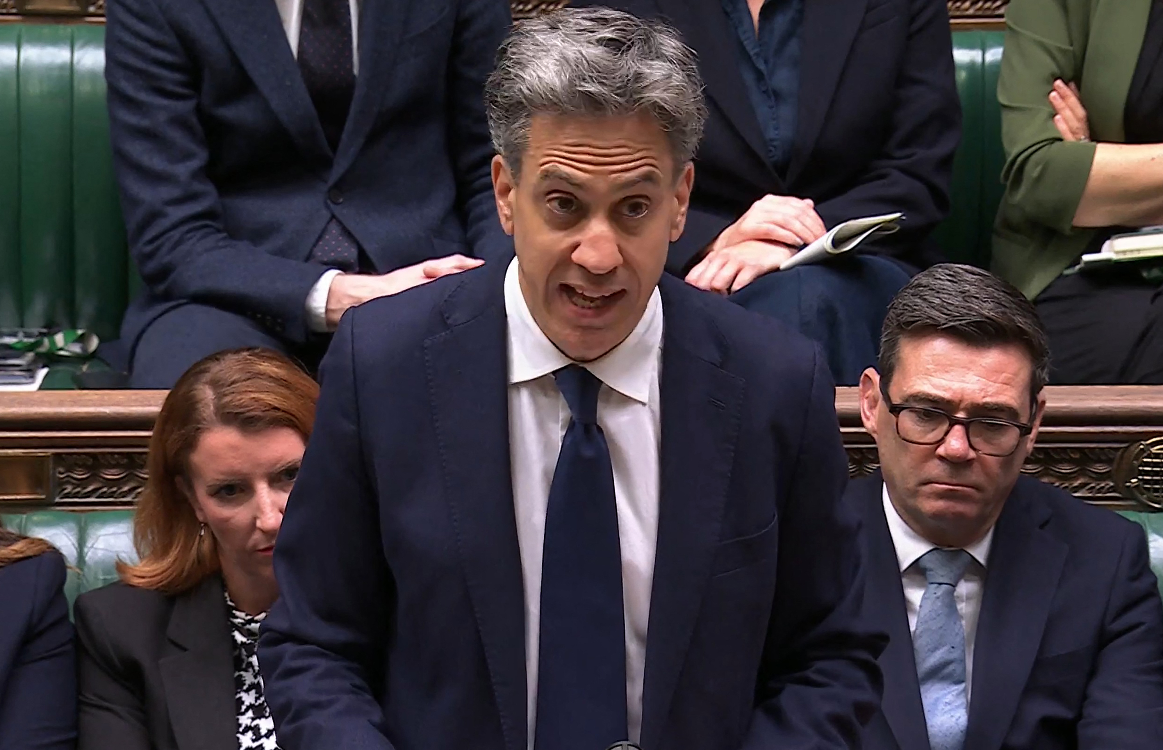 UK Foreign Secretary Ed Miliband announces the policy in the British Parliament. (AFP)