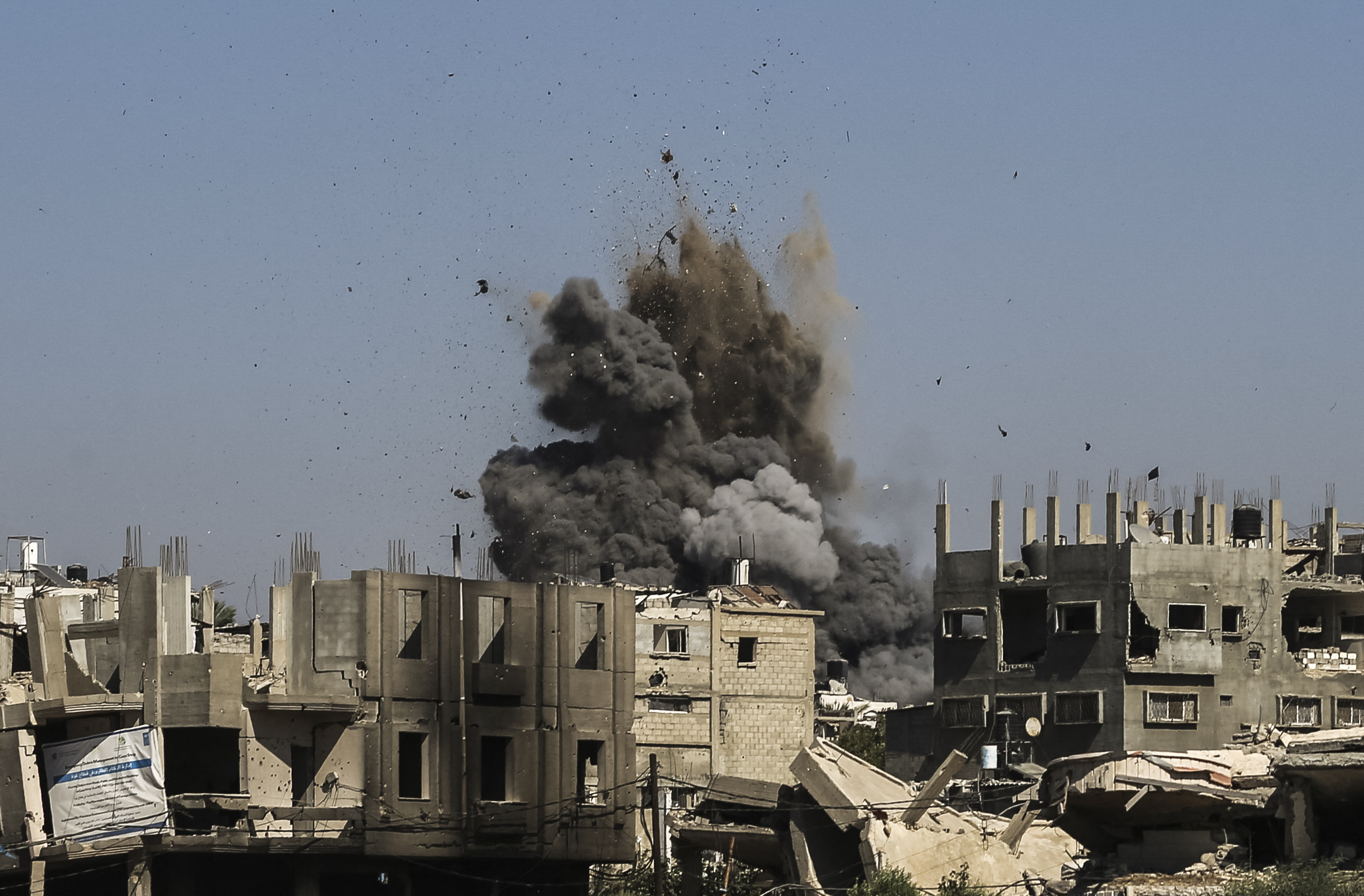Smoke rises after a house was targeted by an Israeli strike in the Al-Bureij refugee camp in the central Gaza Strip on Sept. 8, 2026. AFP