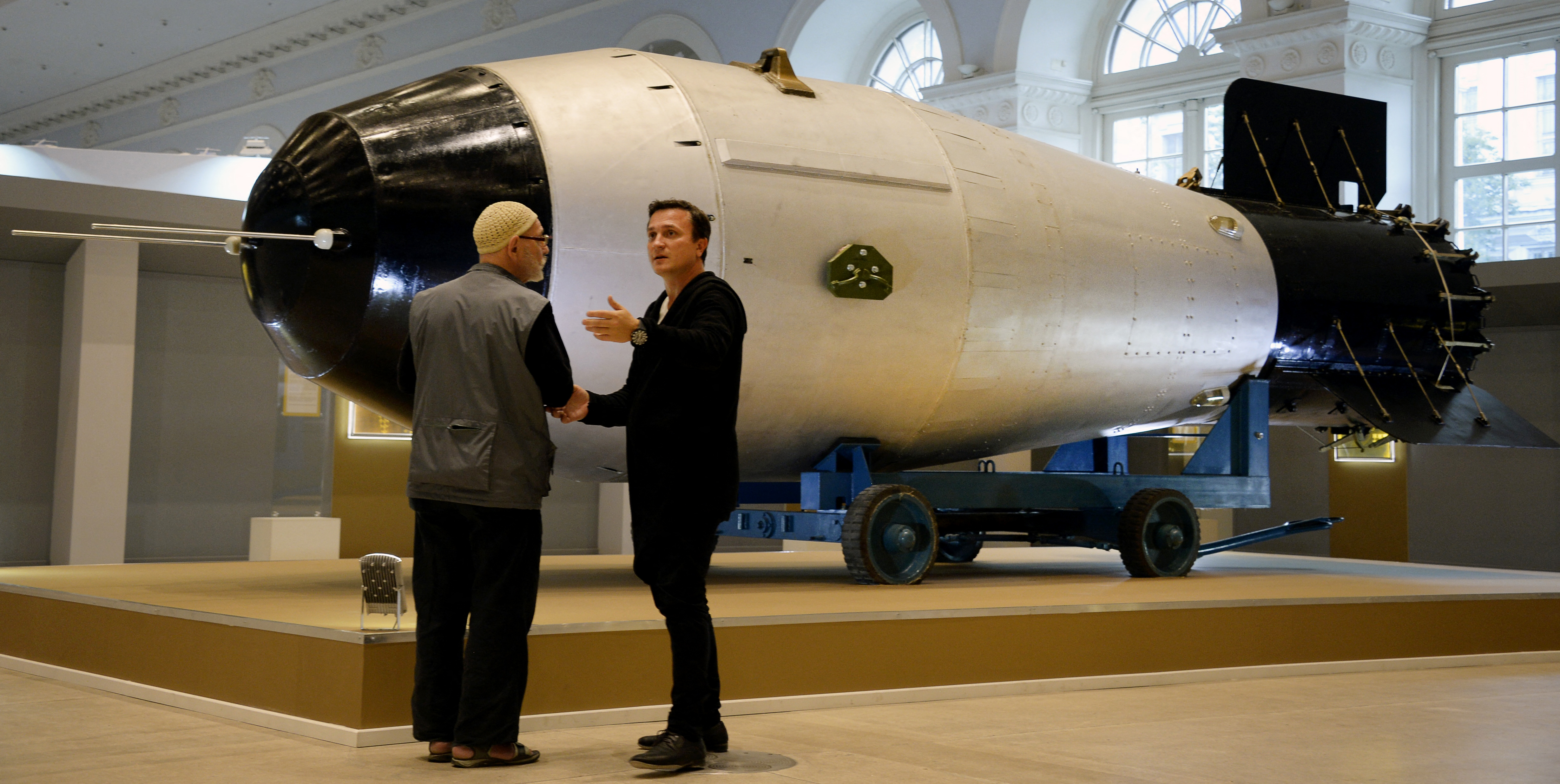 A mockup of a Soviet AN-602 hydrogen bomb (Tsar Bomb) is displayed at the exhibition devoted to the 70th anniversary of Russia’s nuclear industry in Moscow. AFP/File