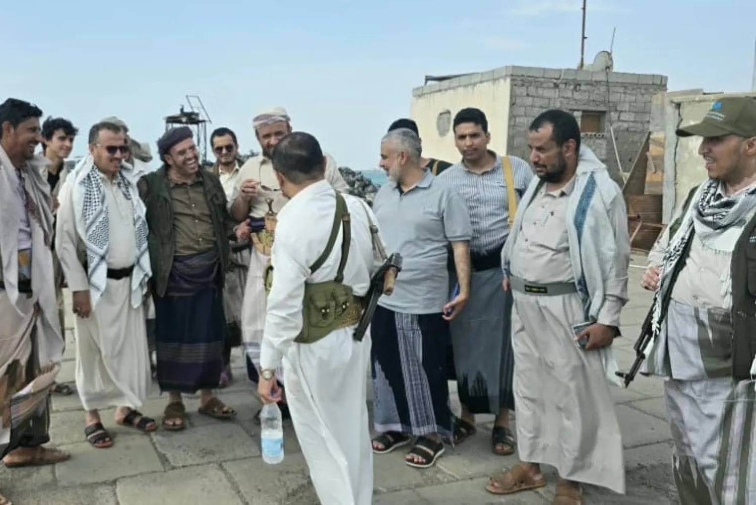 Houthi leaders at Mokha port after its capture (Houthi media)