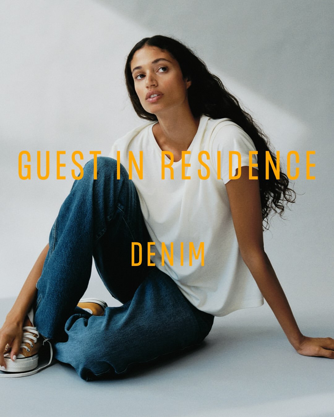 Malika El Maslouhi showcases denim pieces from the 'Guest in Residence' collection. (Instagram)