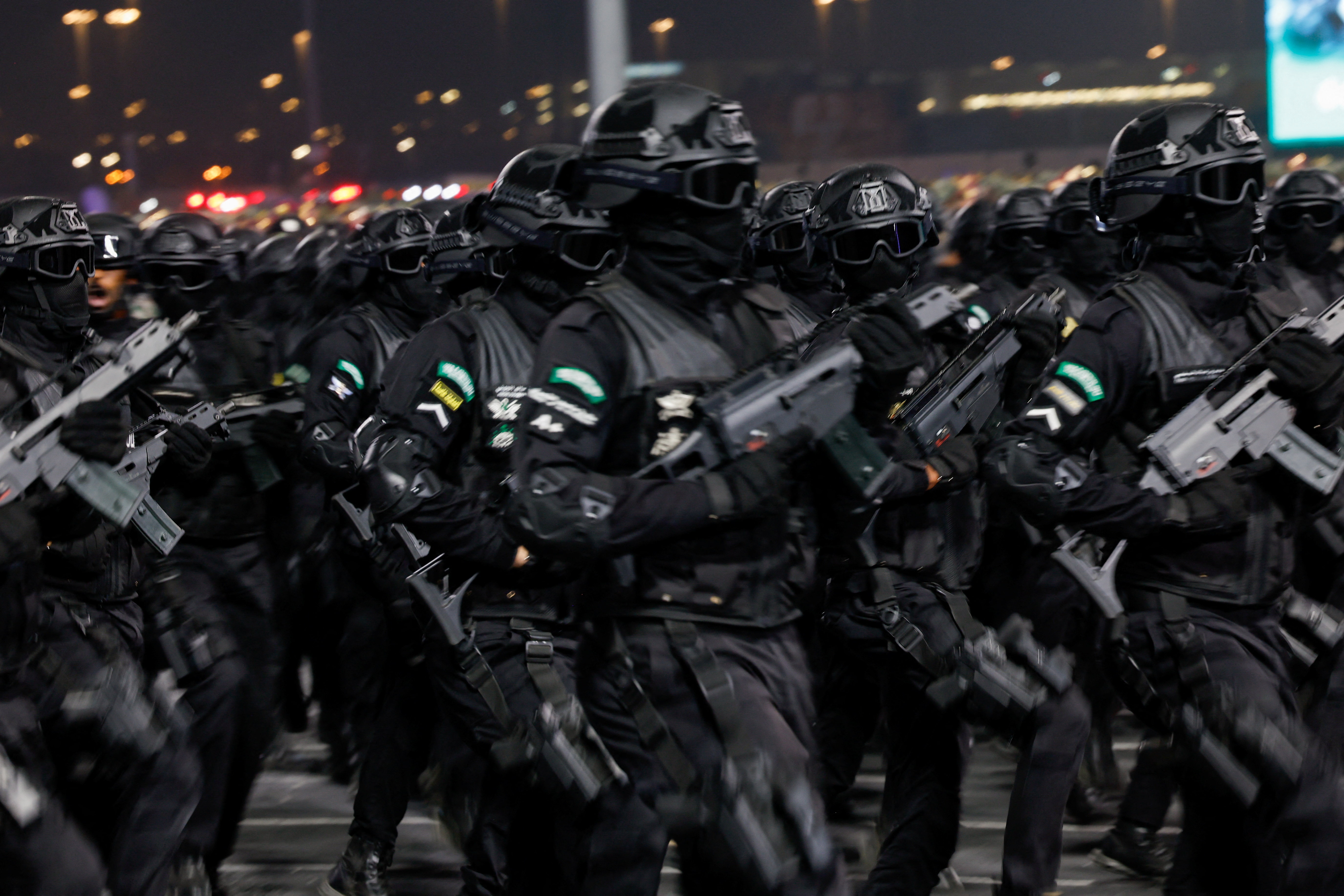 Members of the Saudi security forces take part in a military parade in preparation for the annual Hajj pilgrimage in the holy city of Makkah on May 21, 2026.