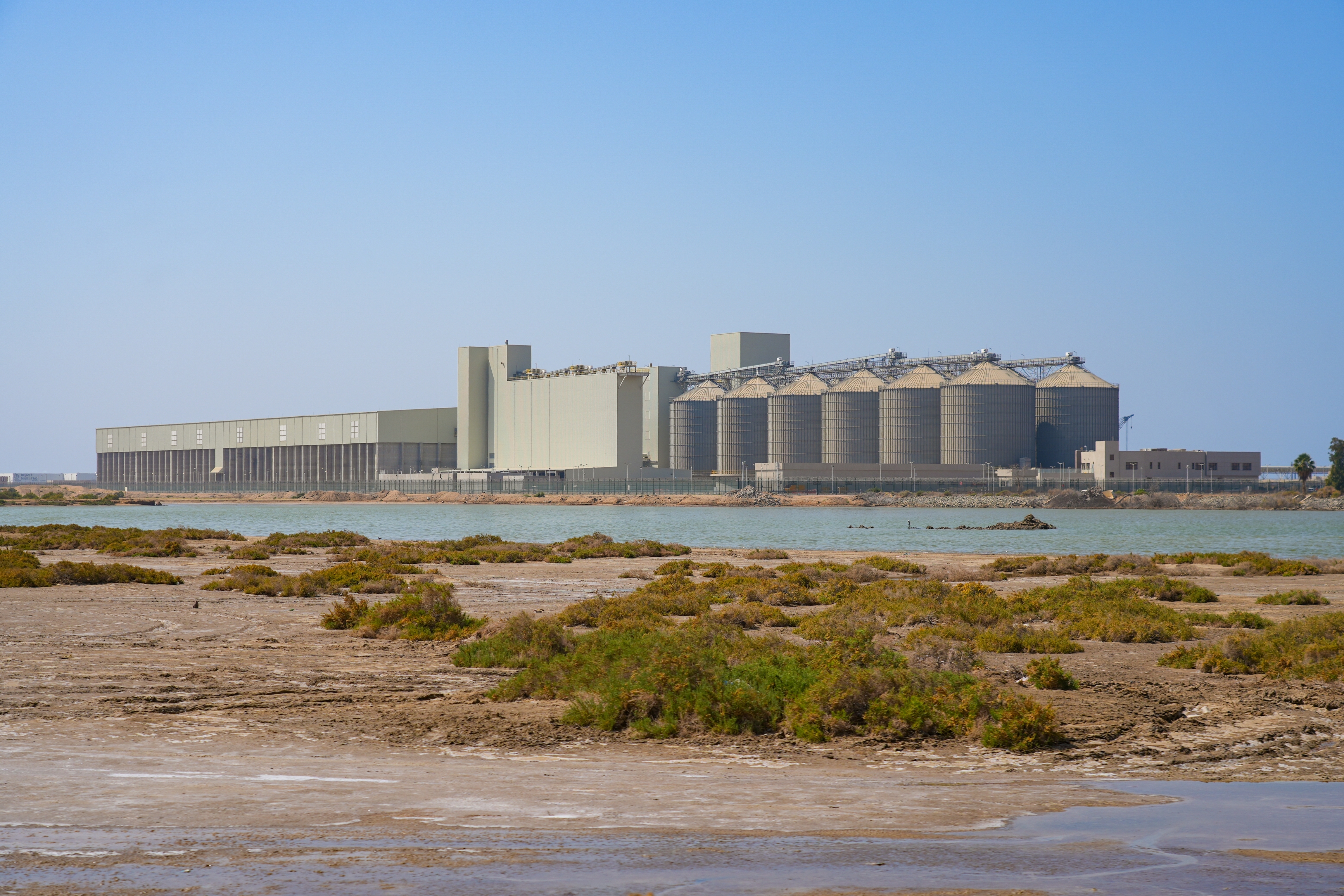 Industrial grain silos and storage facility at Yanbu Commercial Port on the Red Sea Coast in Saudi Arabia. (Shutterstock)