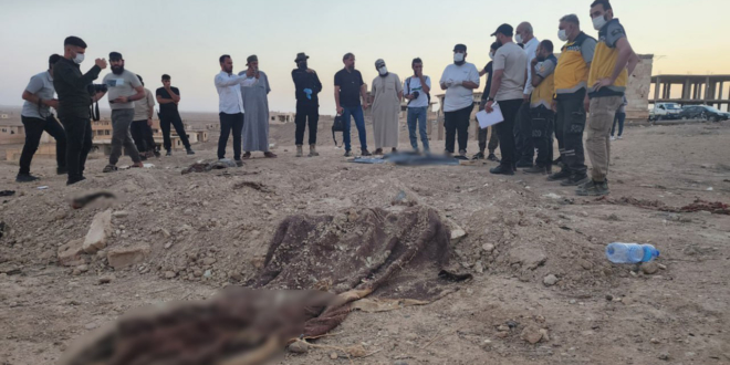 Mass grave uncovered in the west of Deir Ezzor city in June 2025. (SANA photo)