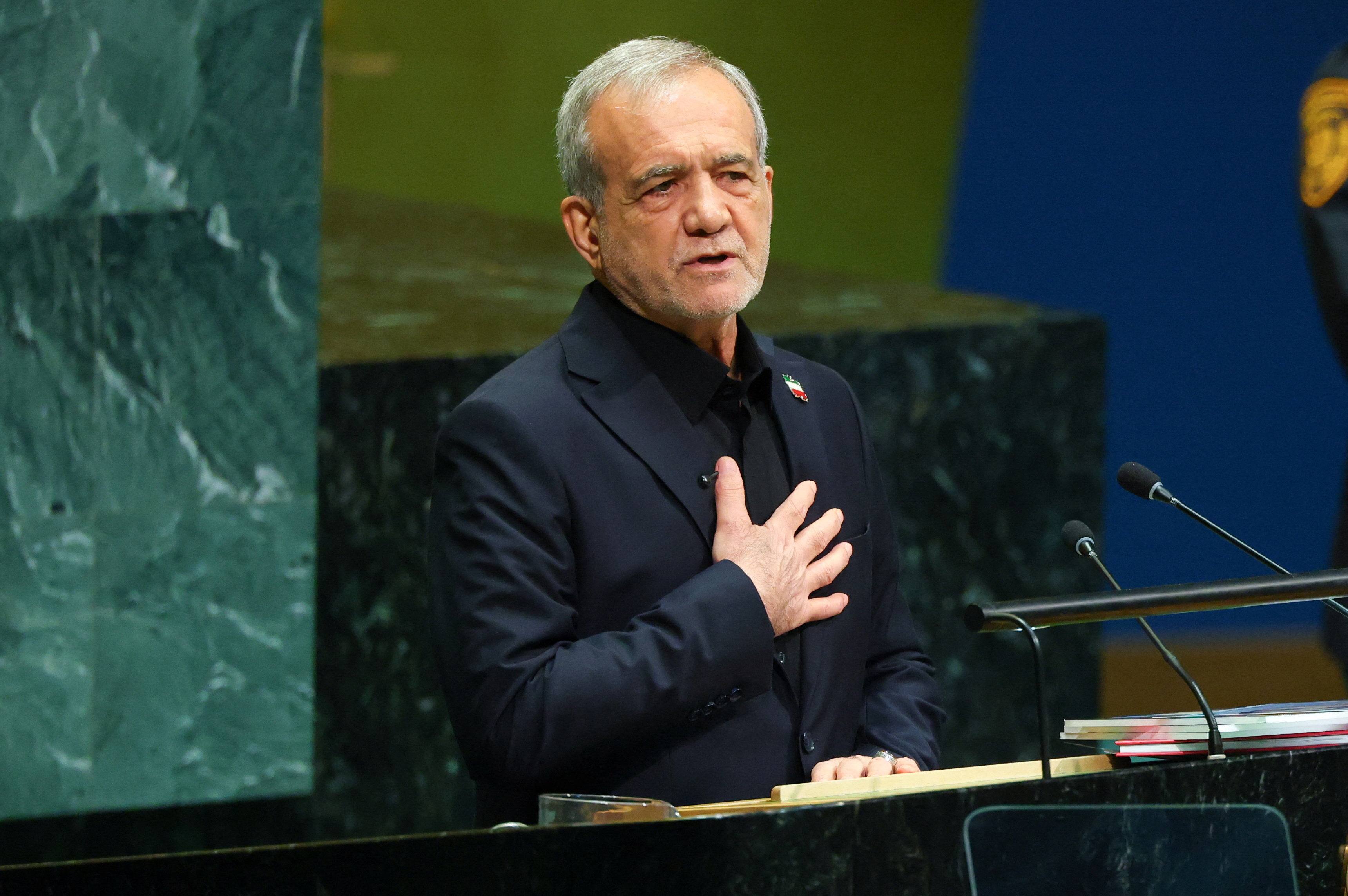 Iran's President Masoud Pezeshkian addresses the 2026 UN General Assembly in New York City. (Reuters)