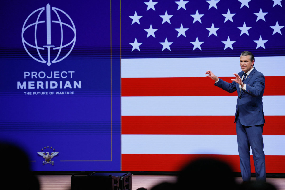 US Defense Secretary Pete Hegseth delivers his 2026 “State of the Force” address at Marine Corps Base Quantico in Quantico, Virginia, on September 30, 2026. (REUTERS/Pool)