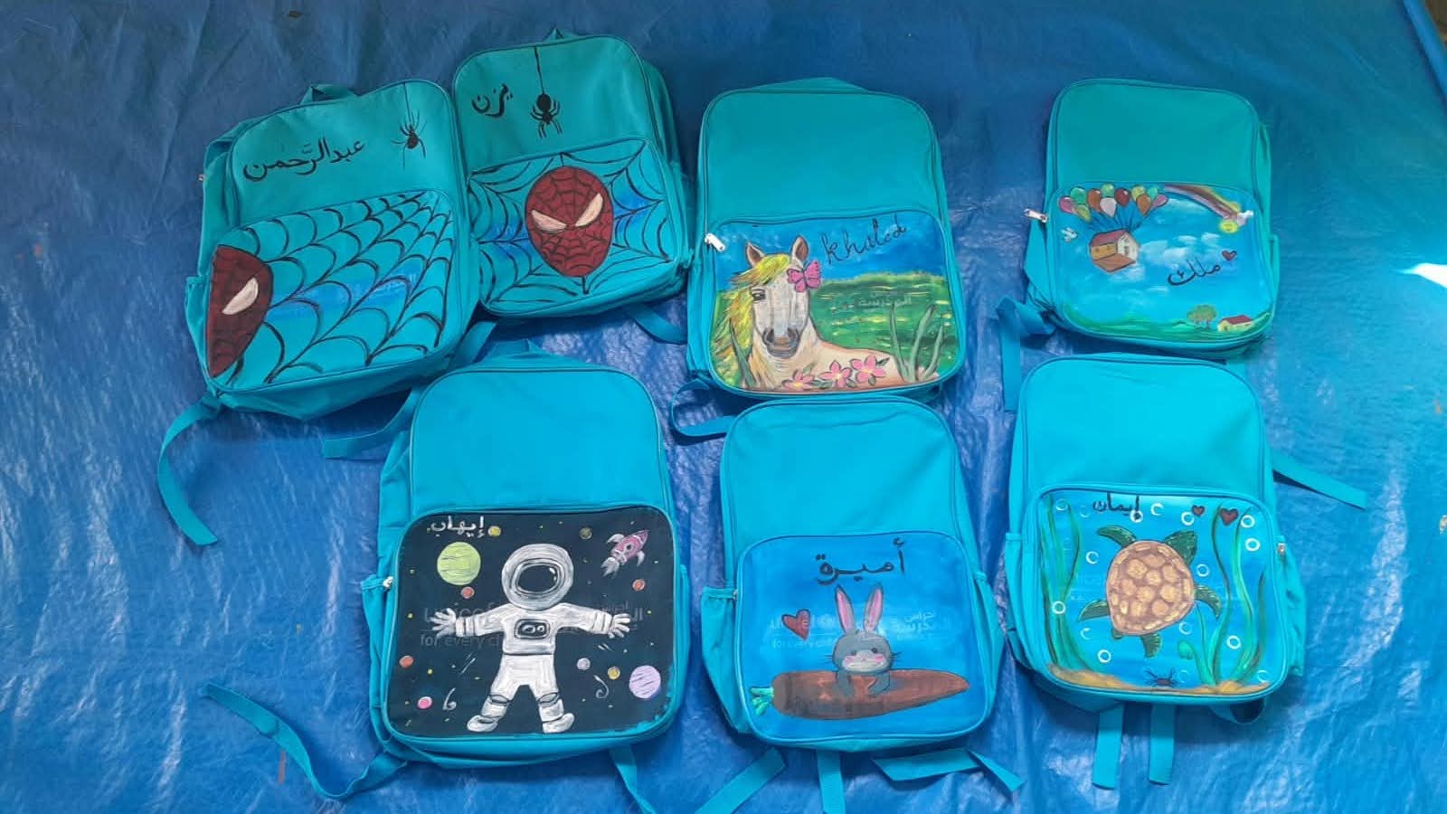 Yousef is using her dwindling paint supplies as families cannot afford character bags and stationery, while available materials in Gaza are poor quality. (Supplied)