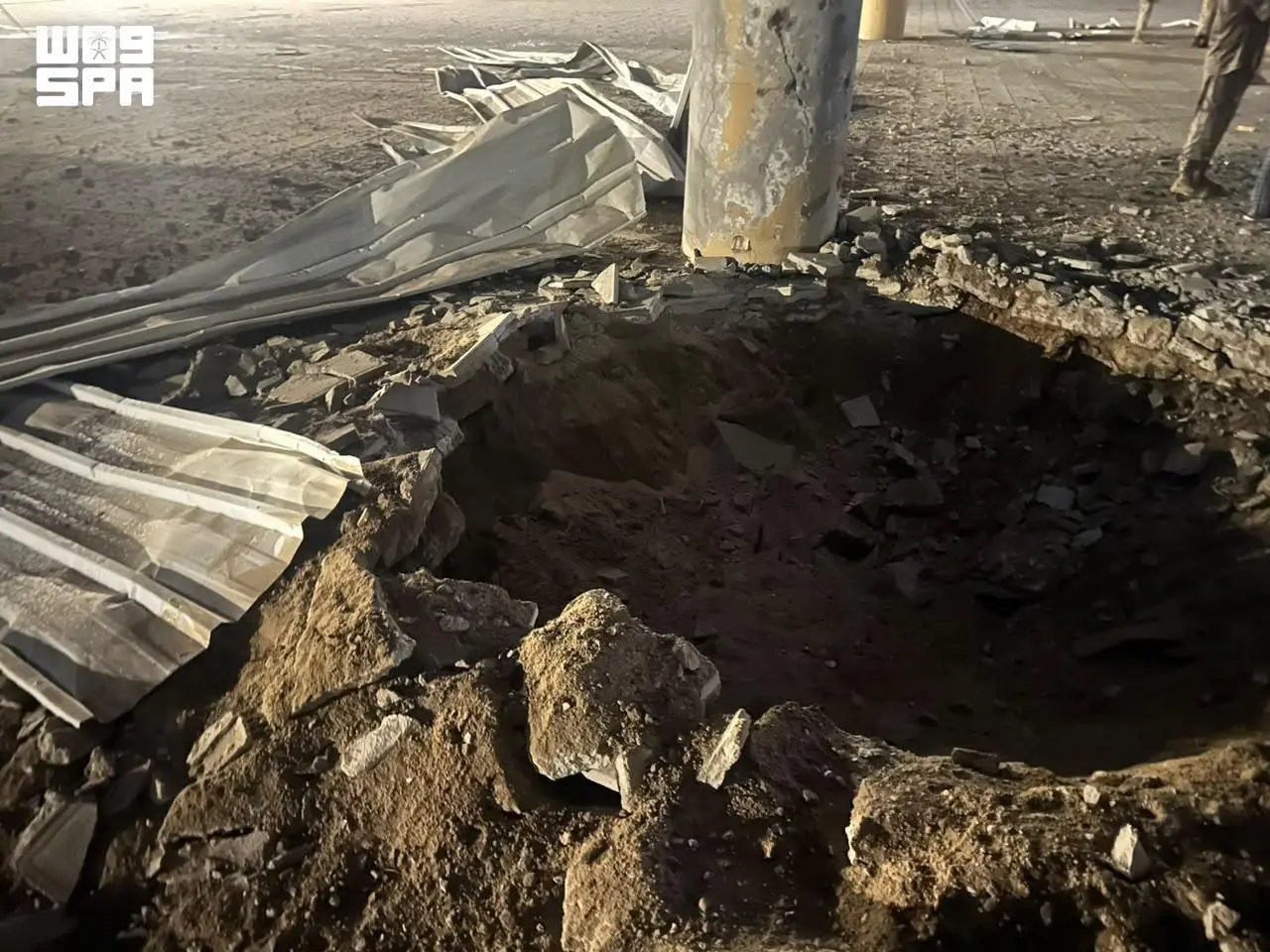 Damage incurred at the school in Najran after a Houthi projectile fell on it. (SPA)