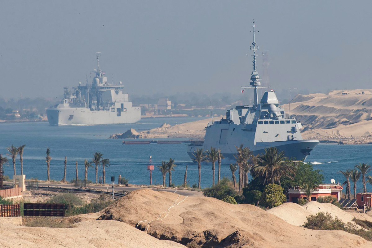 The French Navy's Carrier Strike Group transiting the Suez Canal en route to the southern Red Sea. (AFP file)