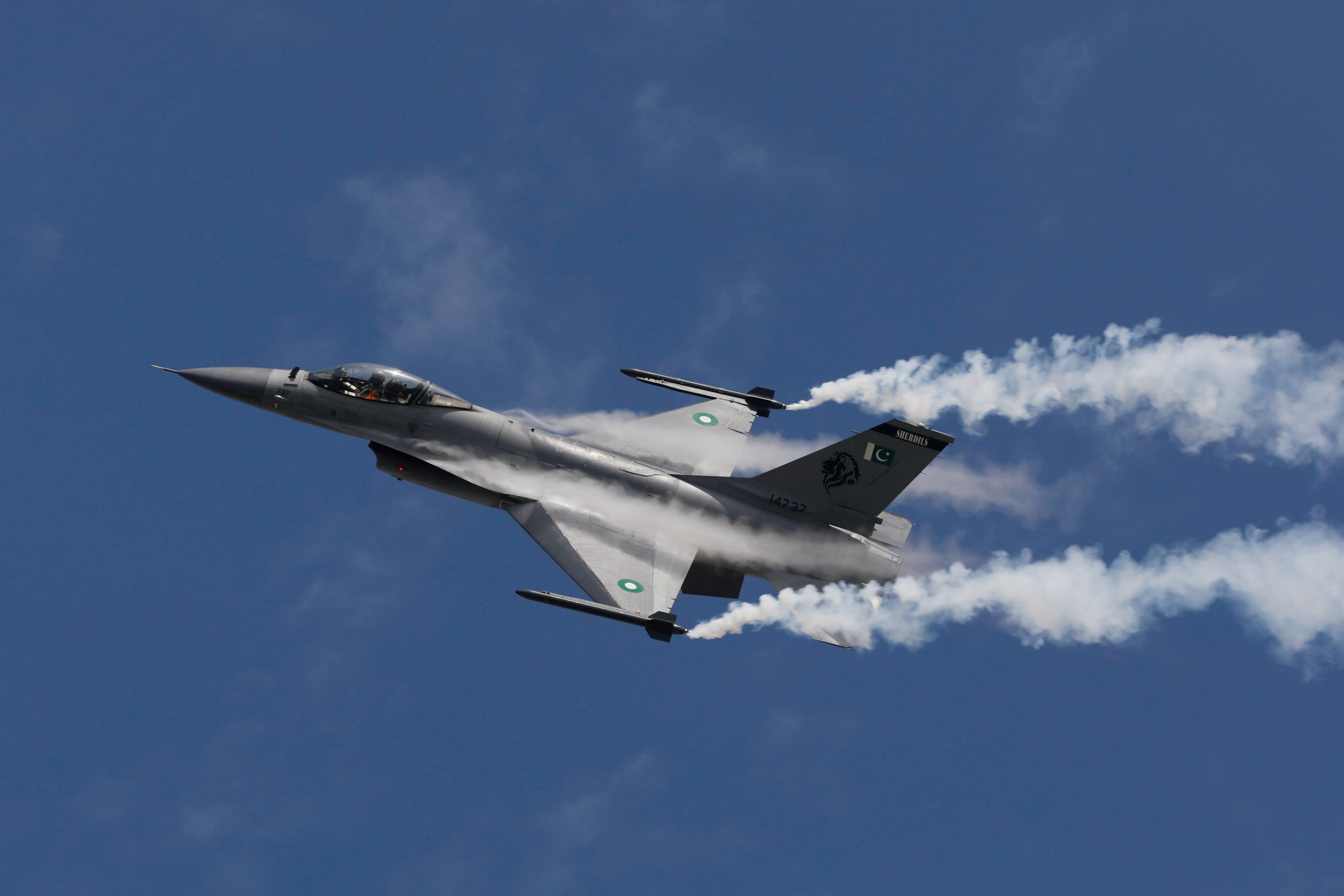 Pakistan Air Force fighter jet F-16 performs during an air show in Karachi, Pakistan Feb. 27, 2020. (Reuters)