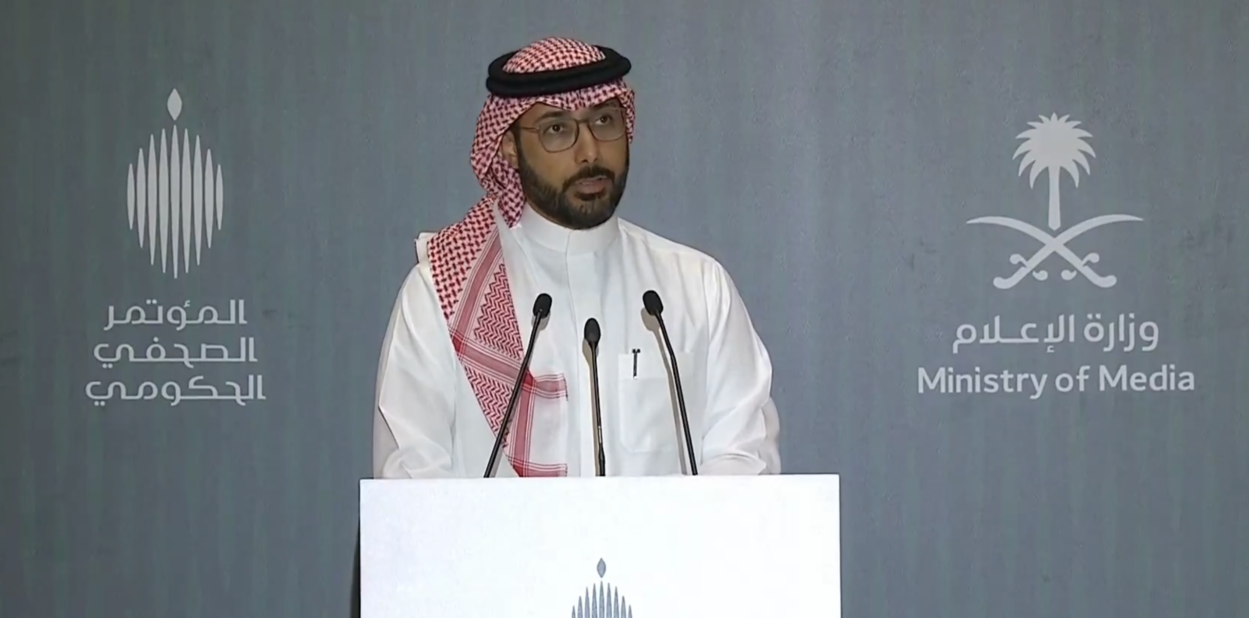 Ibrahim Al-Sultan, chief executive of the Royal Commission for Riyadh City, speaks during a government press conference on Oct. 12, 2026. (Screengrab/Al-Ekhbariya)
