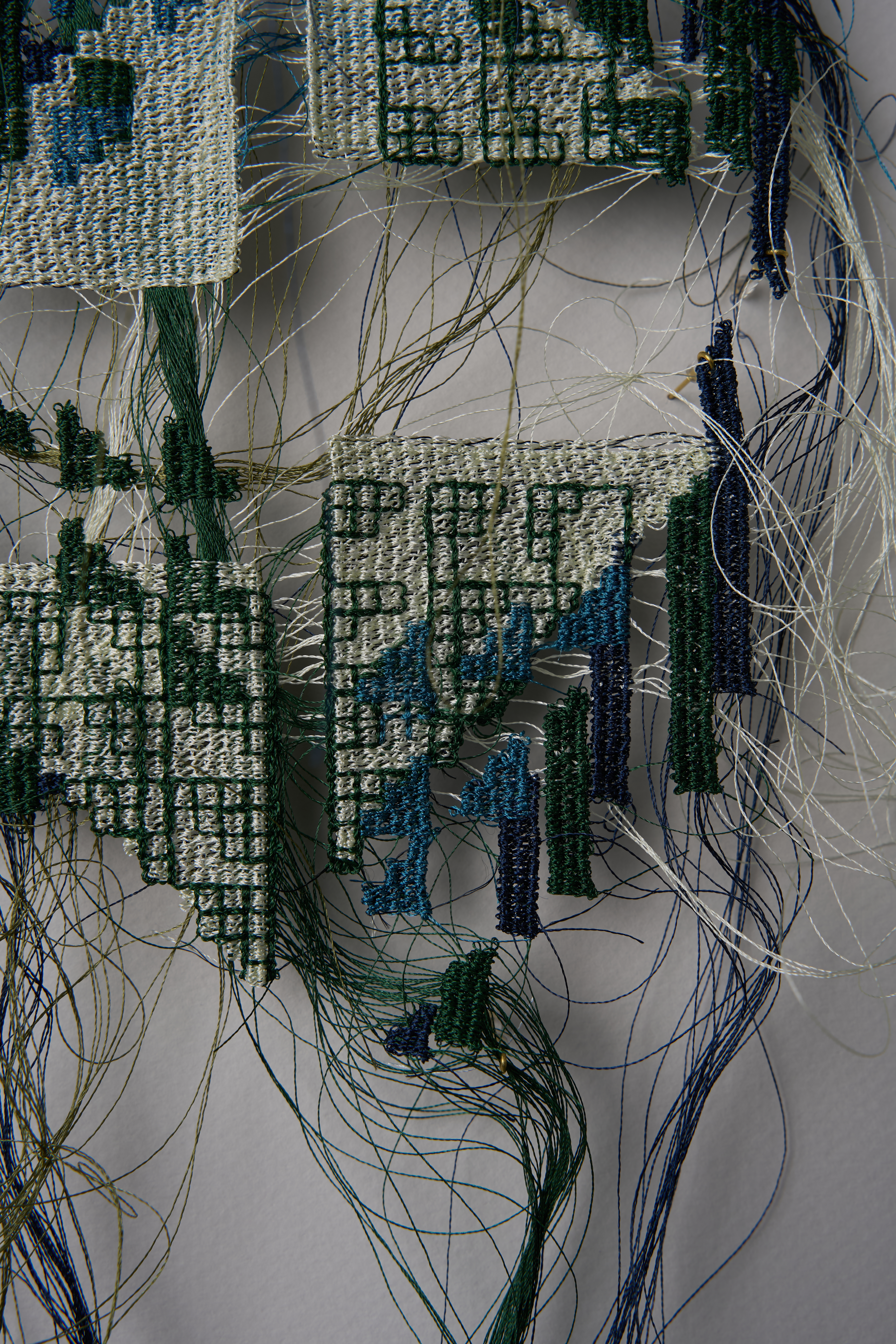 “I want to see if the threads can hold themselves or these letters can hold themselves without fabric,” the artist said of her textile works. (Supplied)