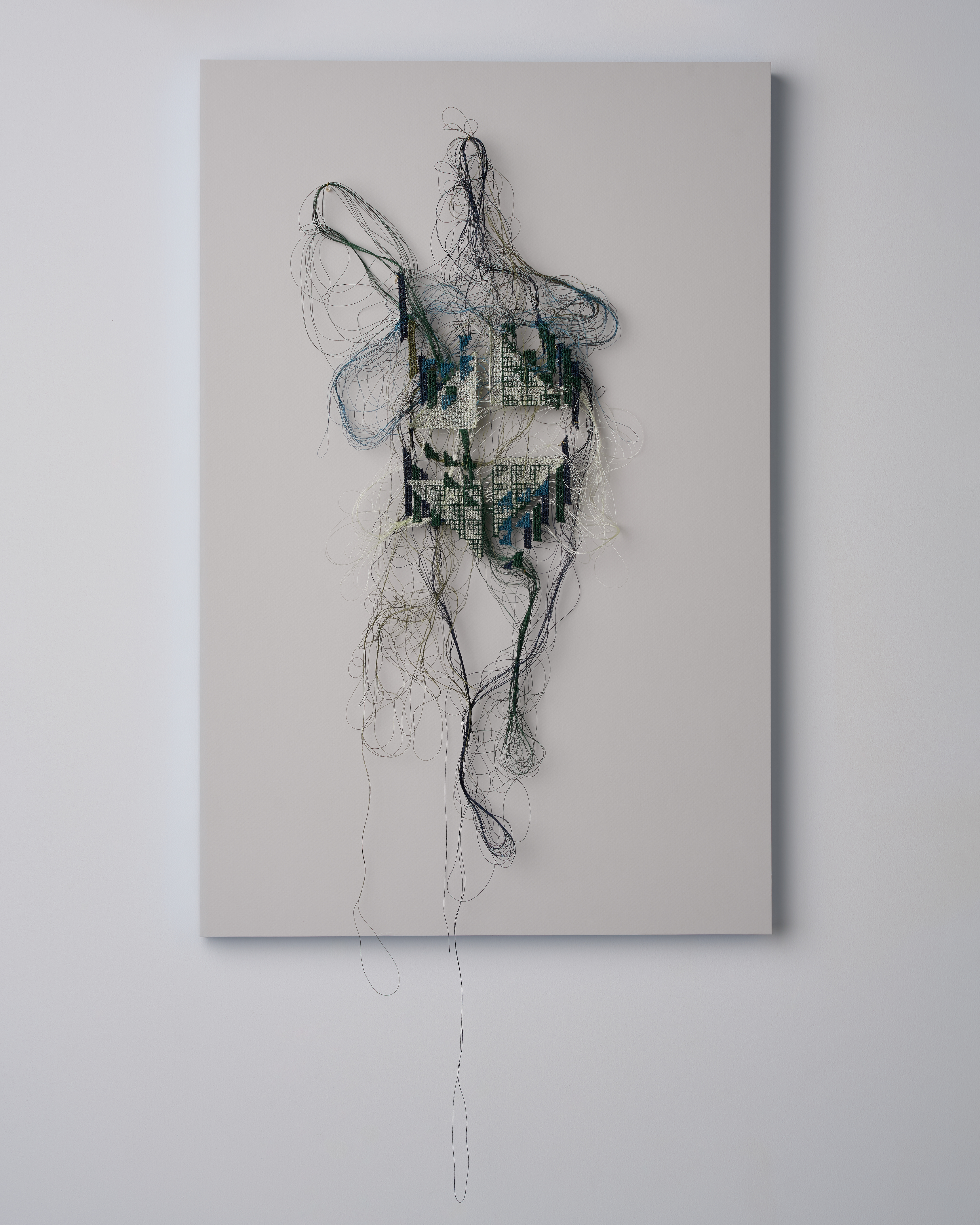 The artist's tatreez embroidery is deliberately created without a fabric backing. (Supplied)