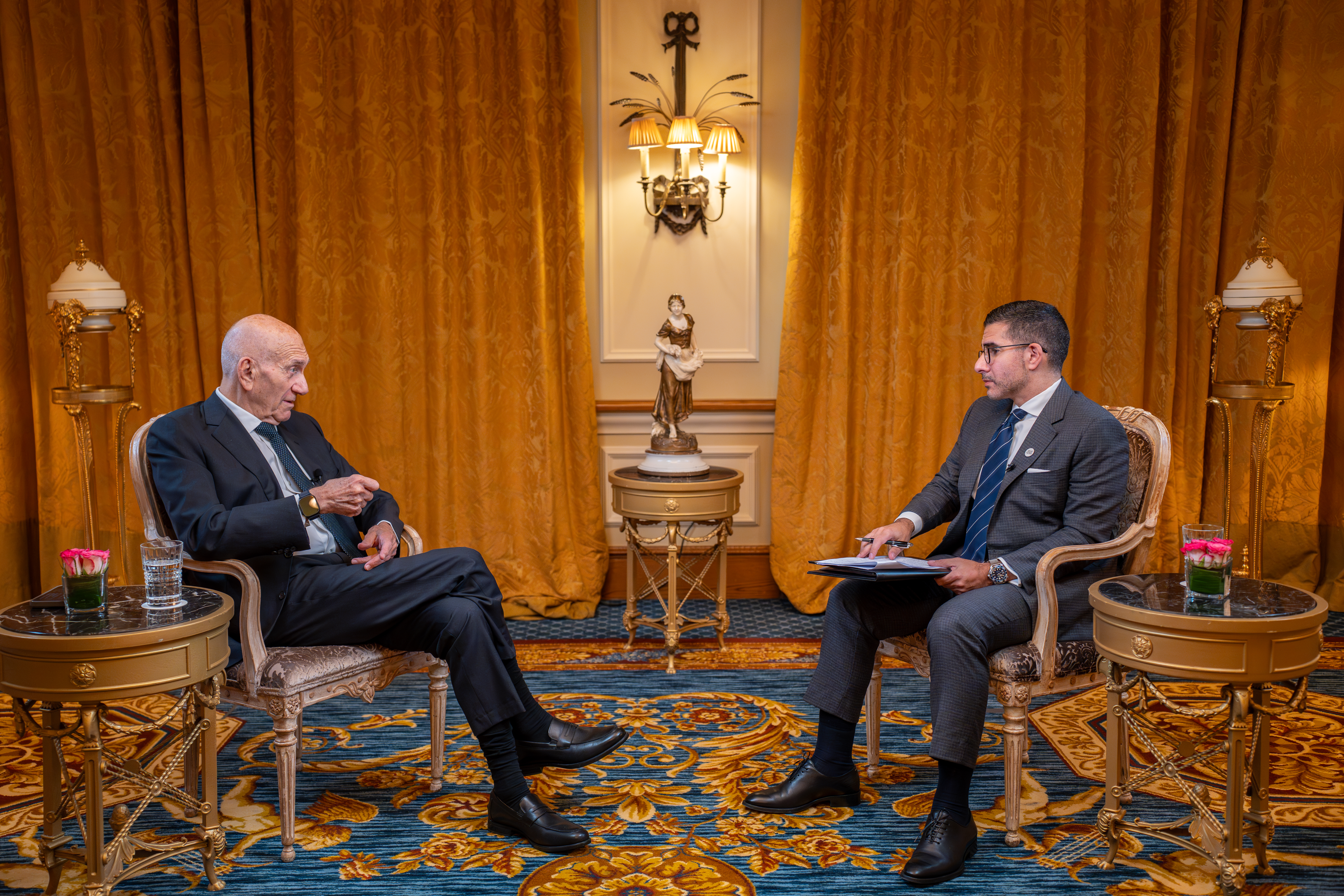 Former Israeli Prime Minister Ehud Olmert discusses Israel’s upcoming elections, Benjamin Netanyahu’s leadership and prospects for a two-state solution with Faisal J. Abbas in Athens. (AN photo)