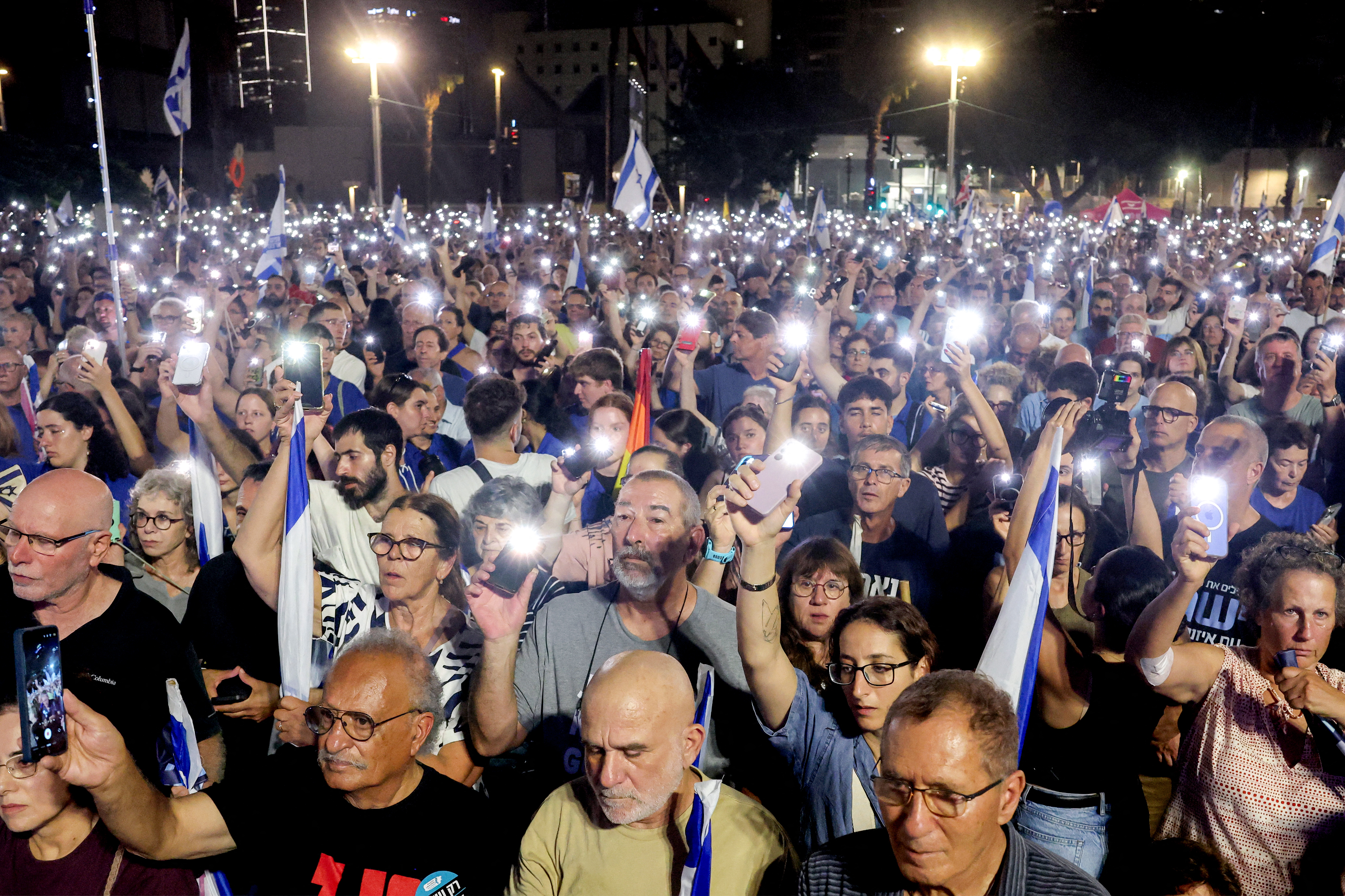 Thousands gathered in Tel Aviv for an anti-government demonstration three days before the election, widely seen as a referendum on Netanyahu’s government, which has overseen the military campaign in Gaza. (AFP file photo)