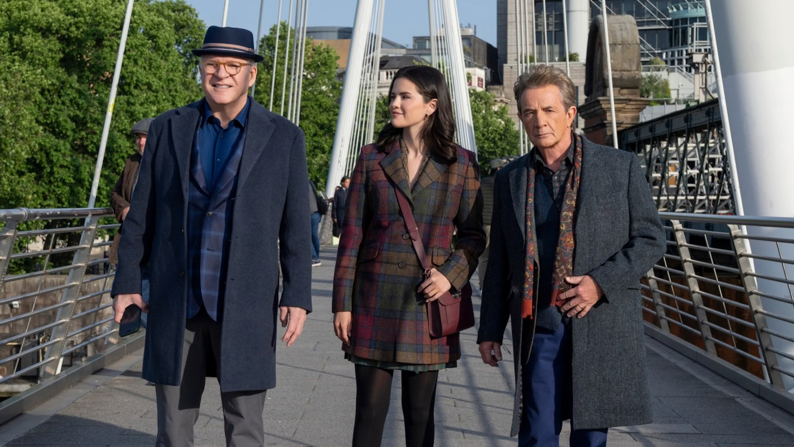 In season six of the comedy crime drama, our unlikely trio of podcasting sleuths head out of New York to London. (Supplied)