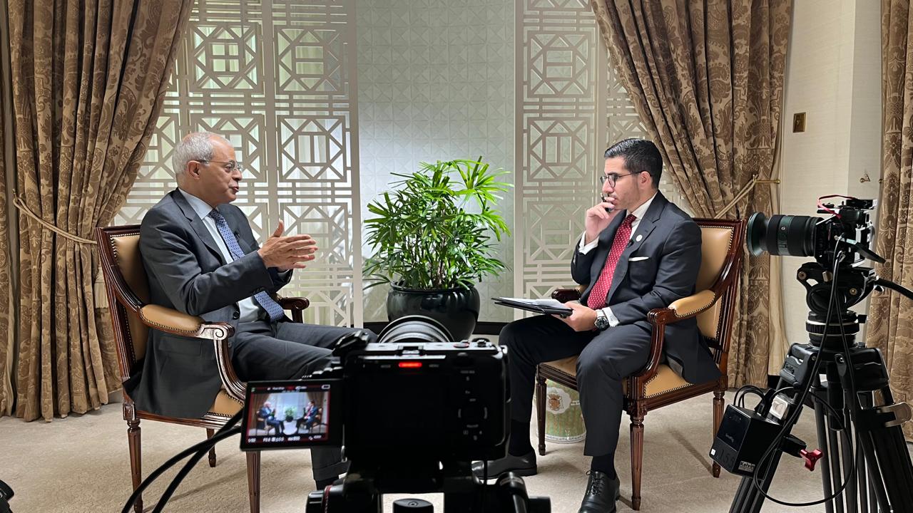 Yemen’s Vice Foreign Minister Mustafa Noman discusses Houthi threats to Red Sea shipping and regional economic security with Editor-in-Chief Faisal J. Abbas. (AN photo)