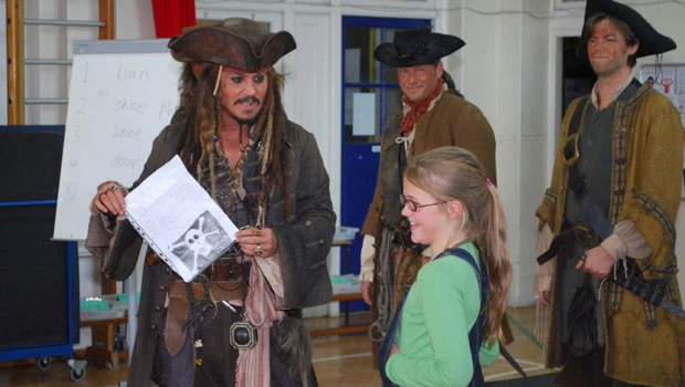 Argh, classmates! Pirate Johnny Depp at UK school