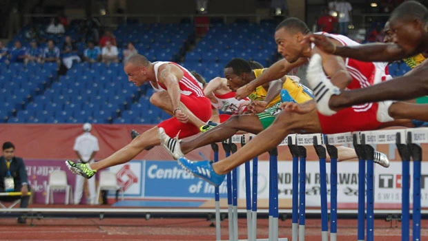England sweeps the medals in 110 hurdles