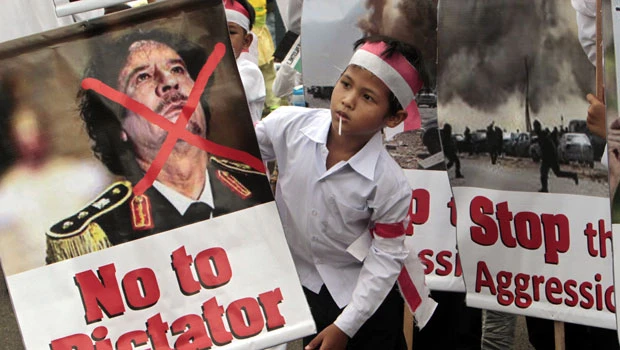 Indonesians activists say no to airstrikes and Qaddafi