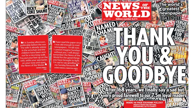 Closing British tabloid bows out with simple farewell
