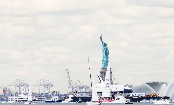 Space shuttle Enterprise floats to New York museum home