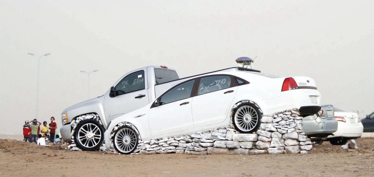 Cars mounted on rocks rock!