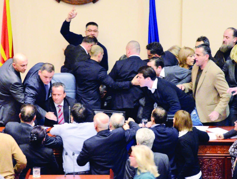 Macedonians brawl inside, outside Parliament over budget