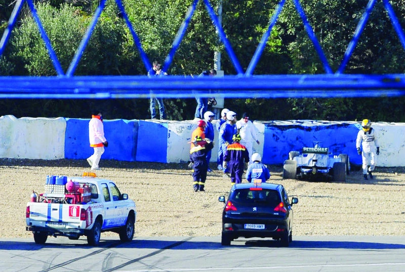 Hamilton crashes in first test with Mercedes