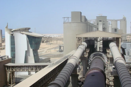Trucks queue outside Yanbu cement factory for supply
