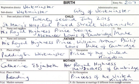 Kate and William register birth of Prince George