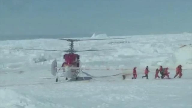 Antarctic helicopter rescue underway at icebound ship
