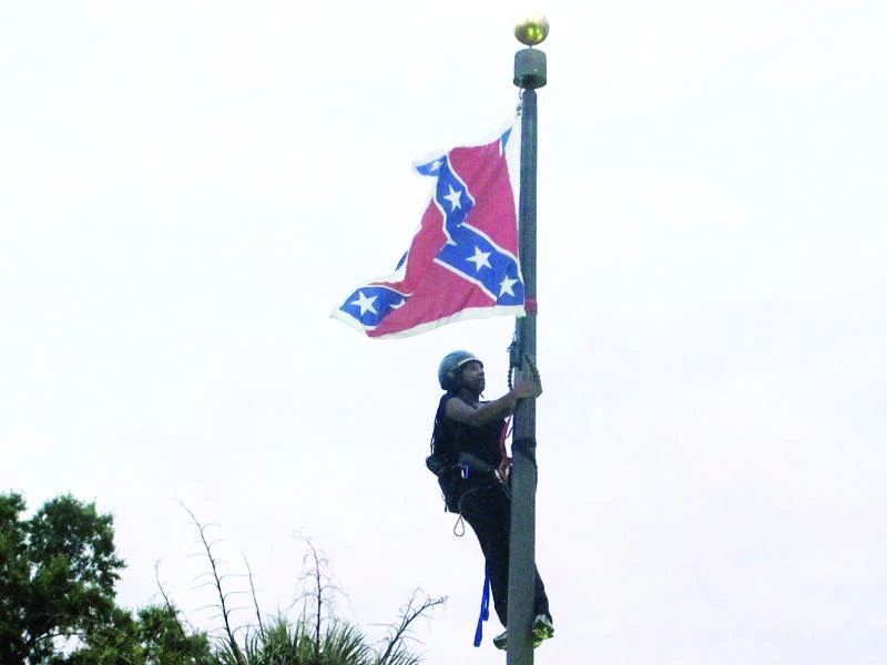 Woman takes down Confederate flag outside South Carolina state capitol