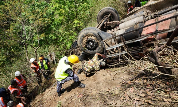 Rockslide smashes bus in Nepal, four killed