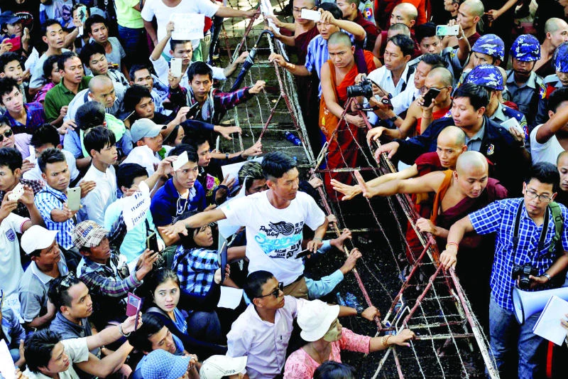 Protest outside Thai Embassy in Myanmar