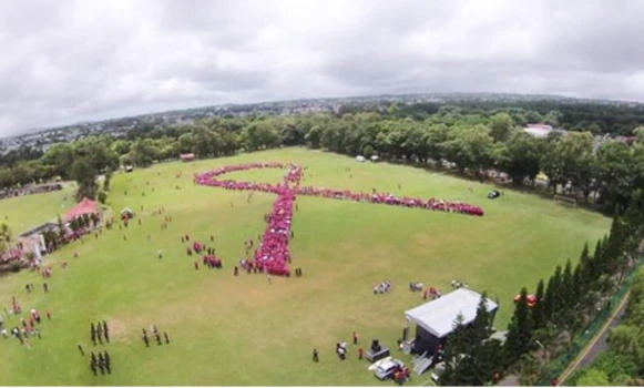 Pink Human ribbon for Mauritius World Cancer Day
