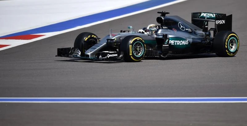 ON TOP: Lewis Hamilton steers his car during the second practice session of the Formula One Russian Grand Prix at the Sochi Autodrom circuit on Friday. (AFP)