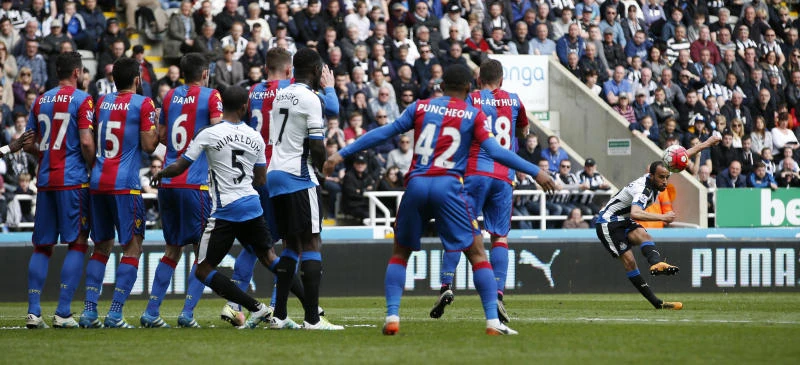 GAME CHANGER: Andros Townsend scores the match winner for Newcastle against Crystal Palace in the Barclays Premier League, at the St. James Park, on Saturday. (Reuters)