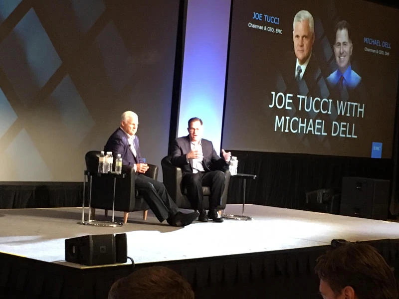 Michael Dell, CEO and chairman of Dell and Joe Tucci, chairman and CEO of EMC, address a Q&A session at Palazzo Venetian Convention Center in Las Vegas.