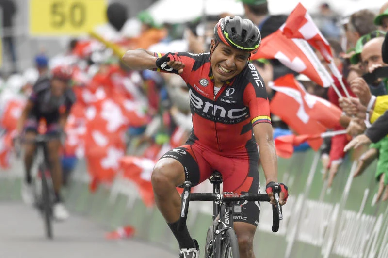 STAGE WINNER: Atapuma Darwin from Colombia of the Bmc Racing Team wins the 5th stage, a 126,4 km race from Brig-Glis to Cari, Switzerland, at the 80th Tour de Suisse UCI ProTour cycling race on Wednesday in Cari. (AP)