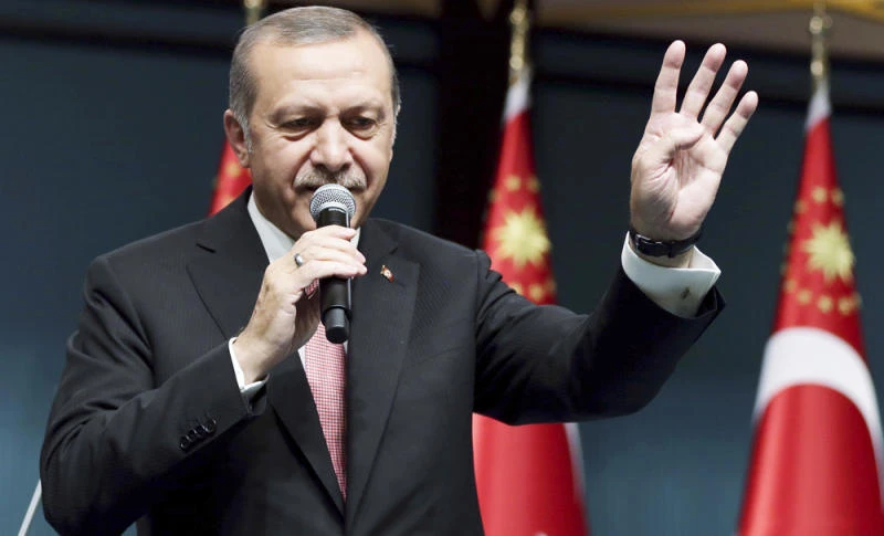 Turkey's President Recep Tayyip Erdogan addresses his supporters gathered in front of his residence in Istanbul early Tuesday. (Kayhan Ozer/Pool Photo via AP)