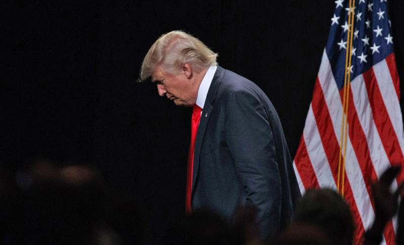 Republican presidential candidate Donald Trump leaves after giving an economic policy speech to the Detroit Economic Club on Aug. 8, 2016, in Detroit. (AP Photo/Evan Vucci)