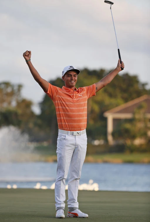 Rickie Fowler celebrates after winning the Honda Classic golf tournament Sunday in Palm Beach Gardens, Fla. (AP)