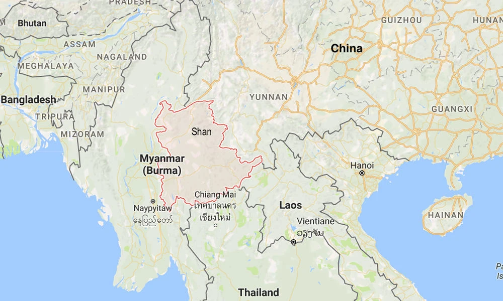 Google map showing the Myanmar's border province of Shan.