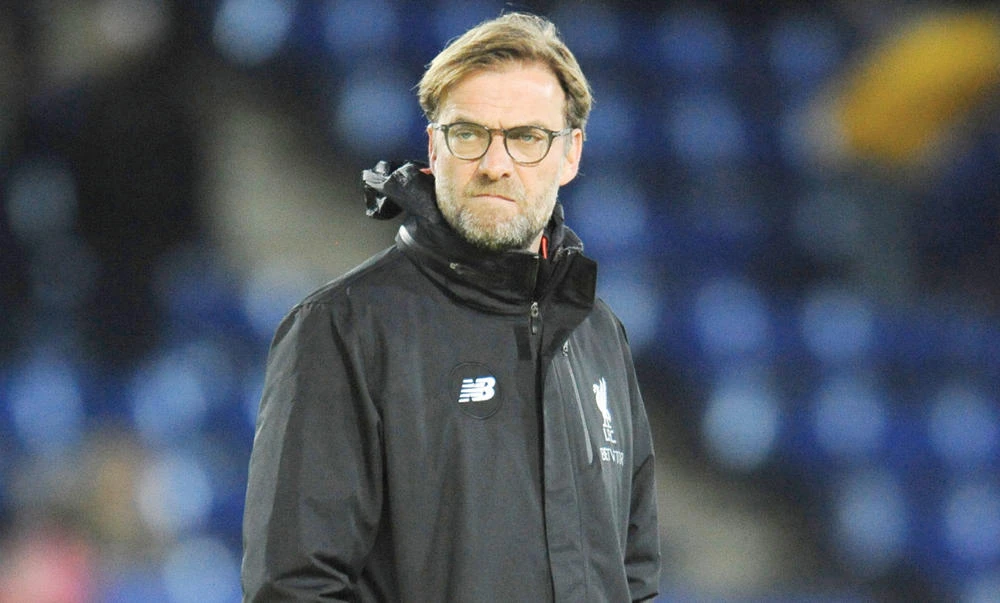 Liverpool manager Juergen Klopp looks on during the English Premier League soccer match between Leicester City and Liverpool at the King Power Stadium in Leicester, England, Monday. (AP)