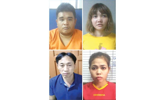 Suspects, from left, Farid bin Jalaluddin, Doan Thi Huong, Ri Jong Chol and Siti Aisyah, detained in connection to the Feb.13 assassination of Kim Jong-Nam, the half brother of North Korean leader Kim Jong-Un. (AFP)