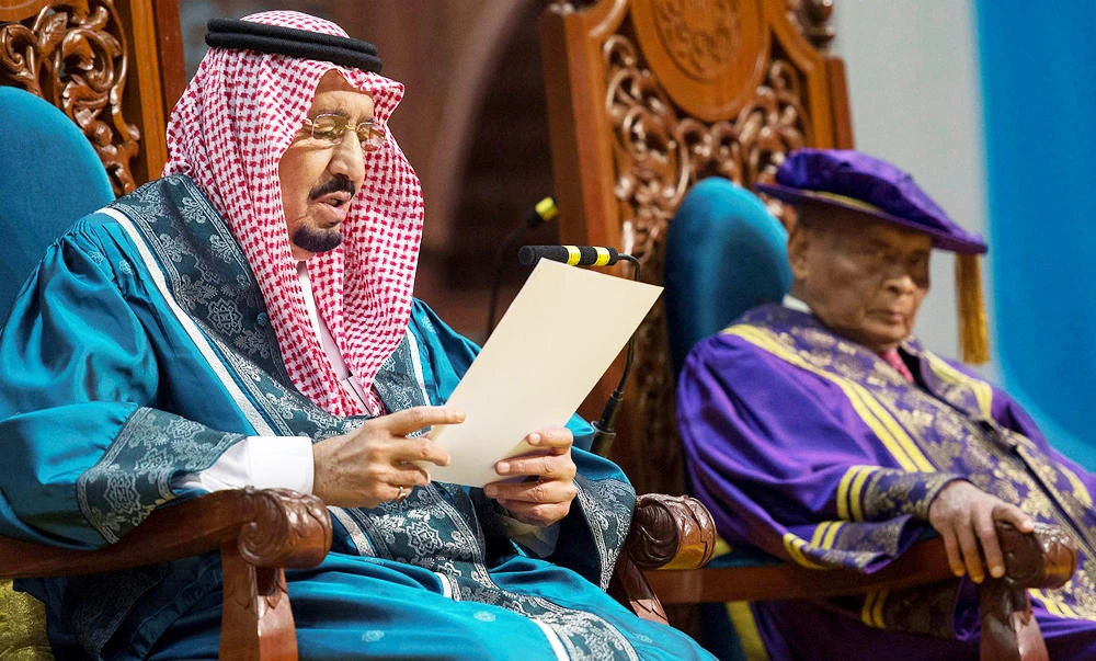 Saudi Arabia's King Salman speaks after receiving an an honorary PhD from International Islamic University Malaysia (IIUM) in Kuala Lumpur, Malaysia on Tuesday. (Reuters)