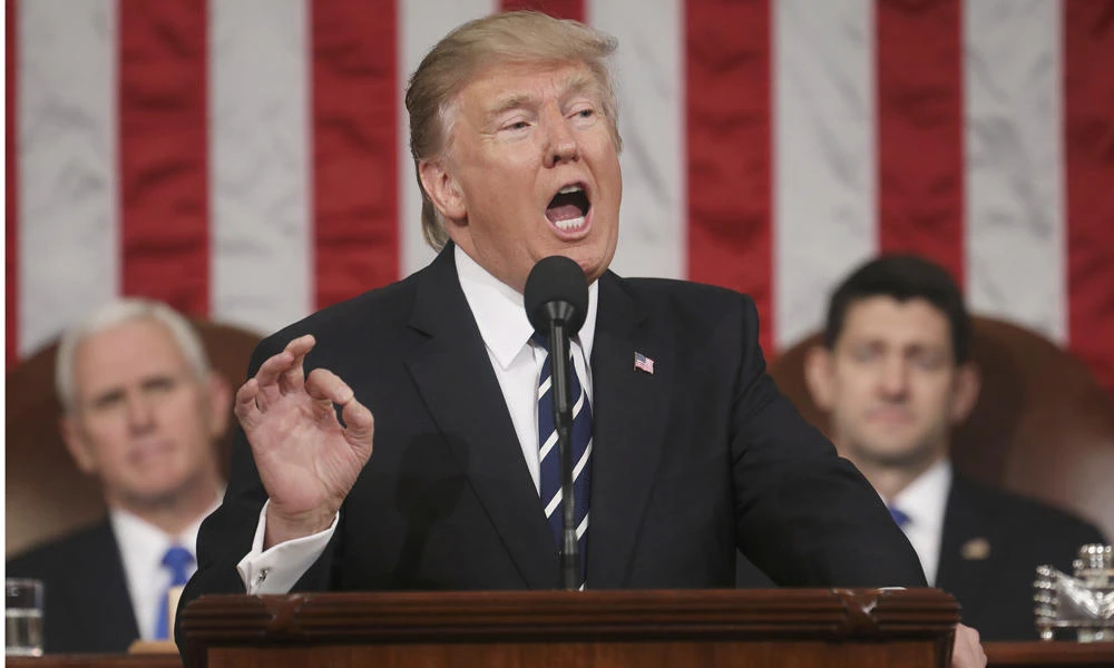 US President Donald Trump delivers his first address to a joint session of Congress from the floor of the House of Representatives in Washington, D.C., on Tuesday. (REUTERS/Jim Lo Scalzo/Pool)