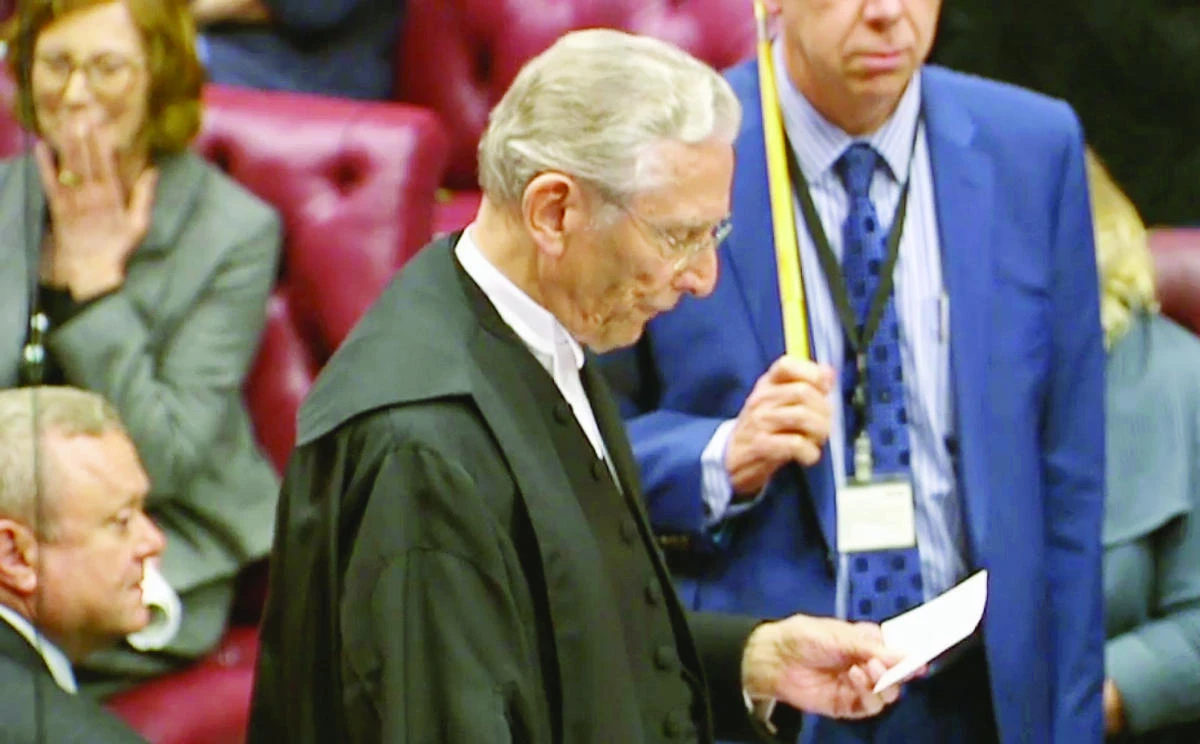 A video grab from footage broadcast by the UK Parliament's Parliamentary Recording Unit (PRU) shows Norman Fowler, the Lord Speaker, deliver the verdict of the vote in The European Union (Notification of Withdrawal) Bill Committee Stage, in the the House of Lords Chamber, in London on Wednesday. (AFP)